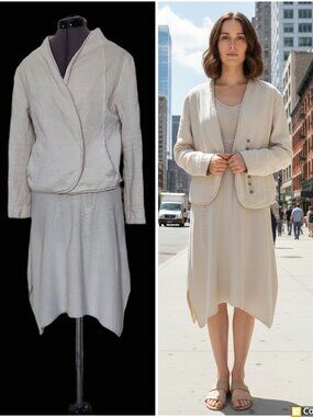 Eileen Fisher set. Jacket and dress, size S. Dress: 50% cotton, 42% viscose, 8%